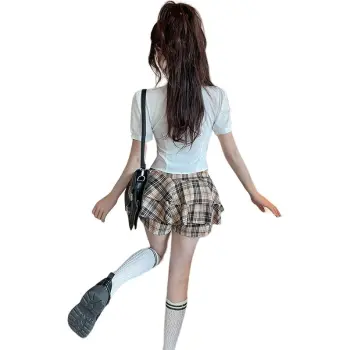 DGMZ Uniforms Women's White Shirt Tie Plaid Skirt Clothing Set