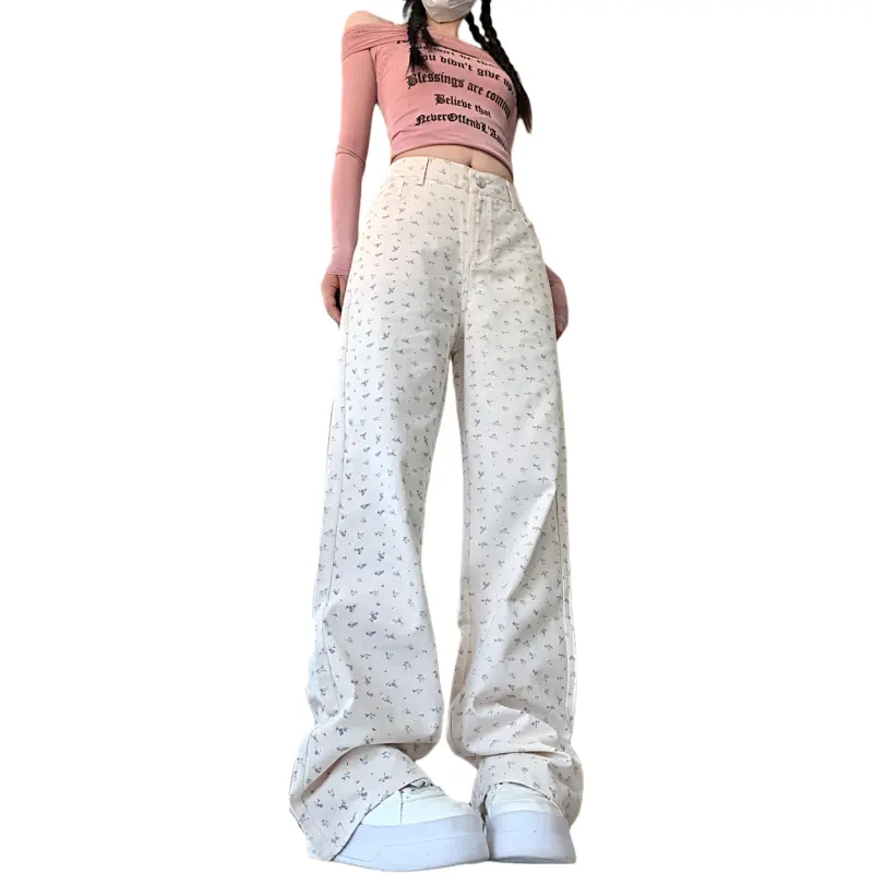 Mu Xiao Xin Casual Pants Women's Ecru Floral-2