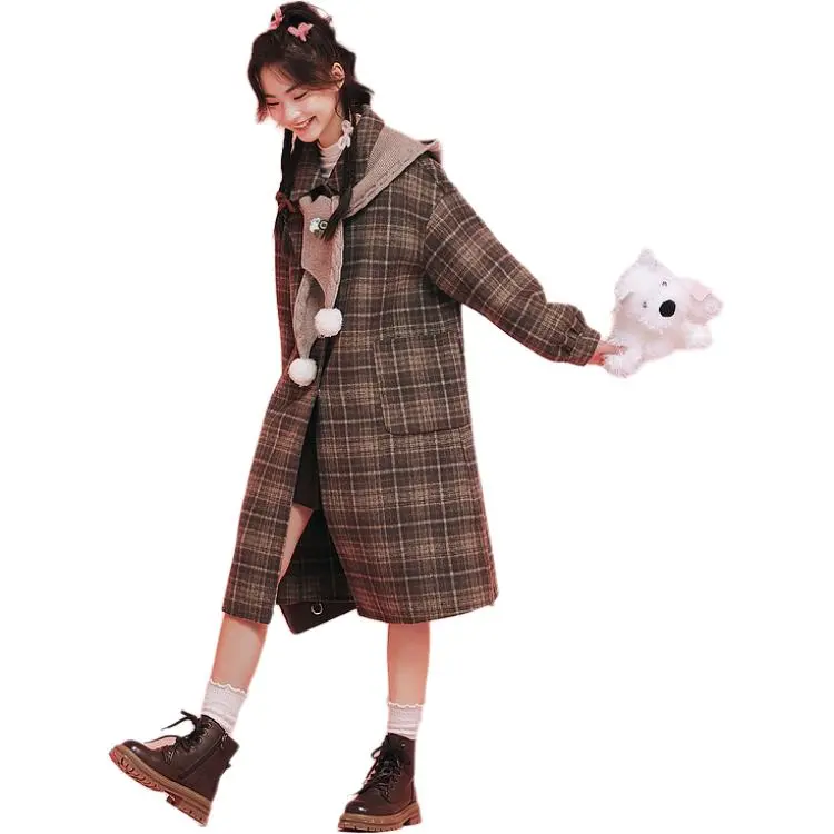 ZIHAN Coat Women's Coffee Plaid-1