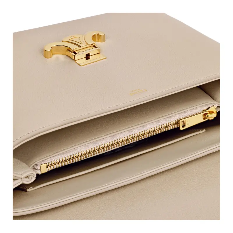 CELINE Calfskin Shoulder Bag Crossbody Bag Handbag Medium Size Women's Light Beige-3