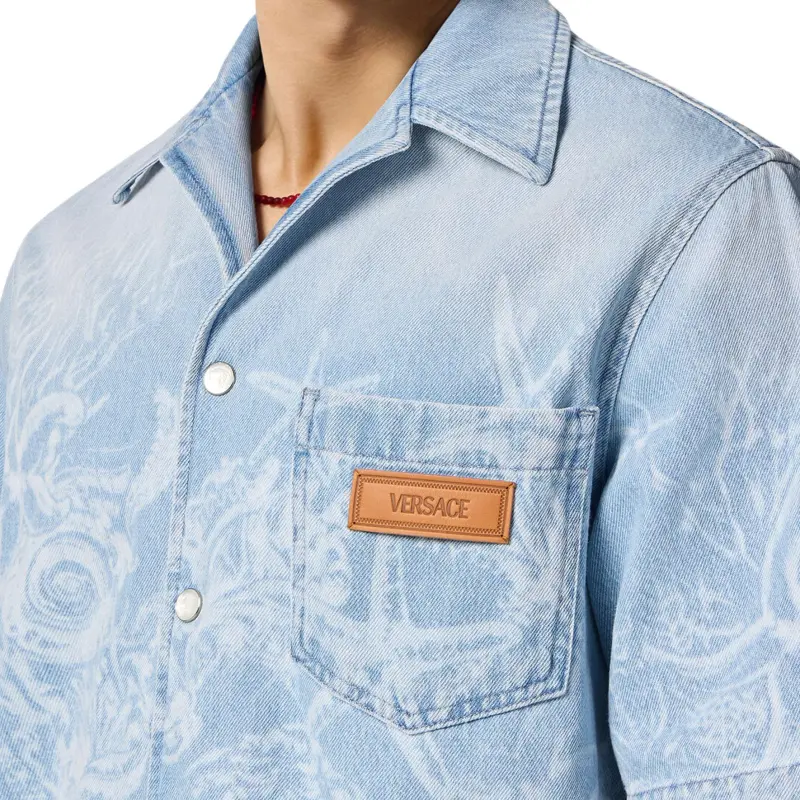 VERSACE Barocco Sea Short Sleeved Denim Shirt-4