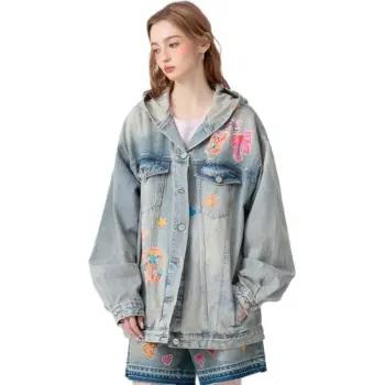 LALABOBO Denim Jacket Women's Medium Blue White