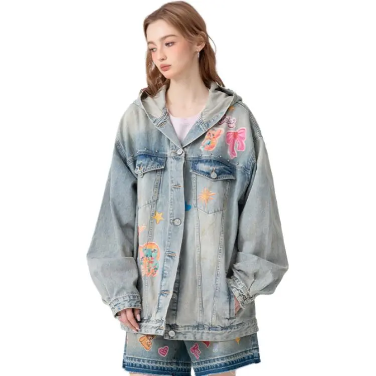 LALABOBO Denim Jacket Women's Medium Blue White-0
