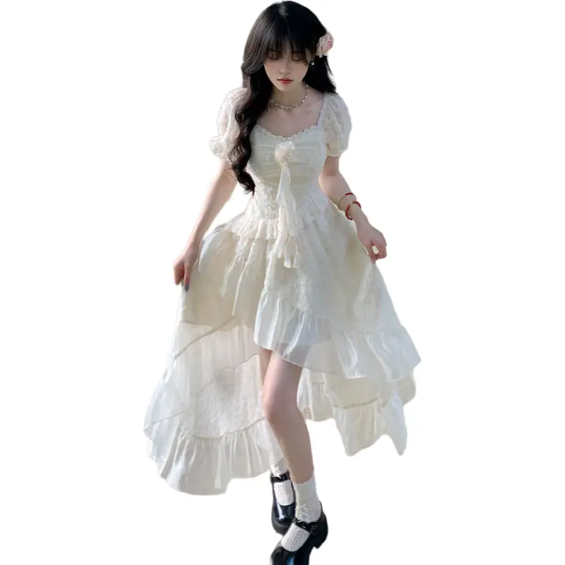 Mu Xiao Xin Short Sleeved Dress Women's Apricot-4