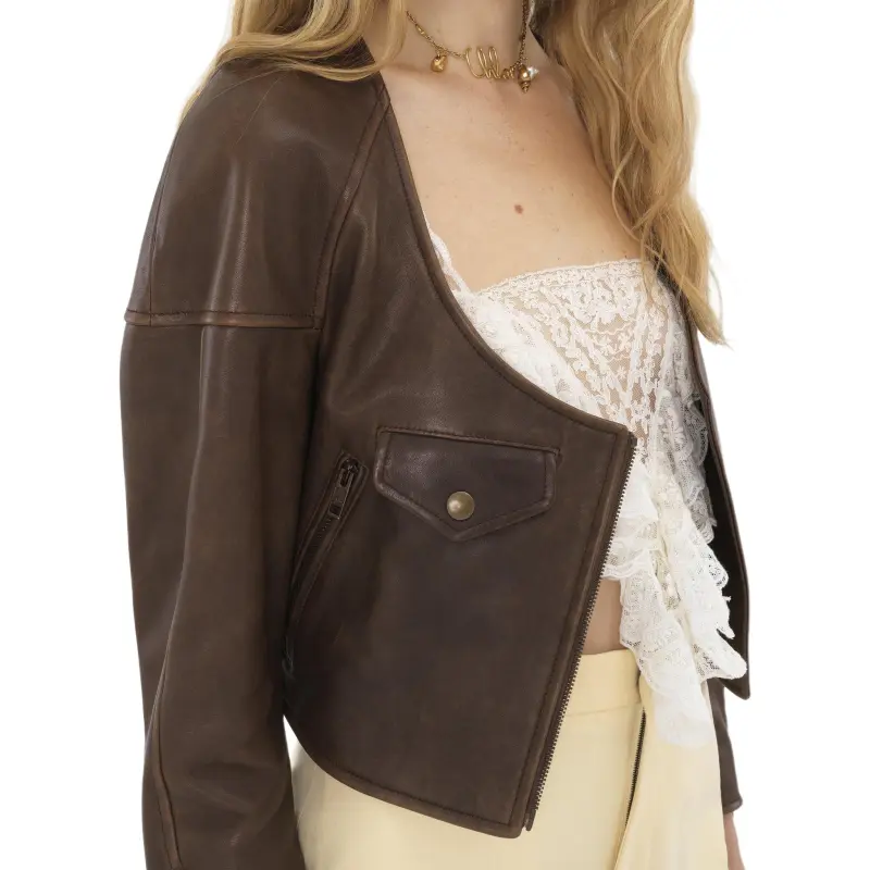 Chloe Leather Jacket Women's Brown-4