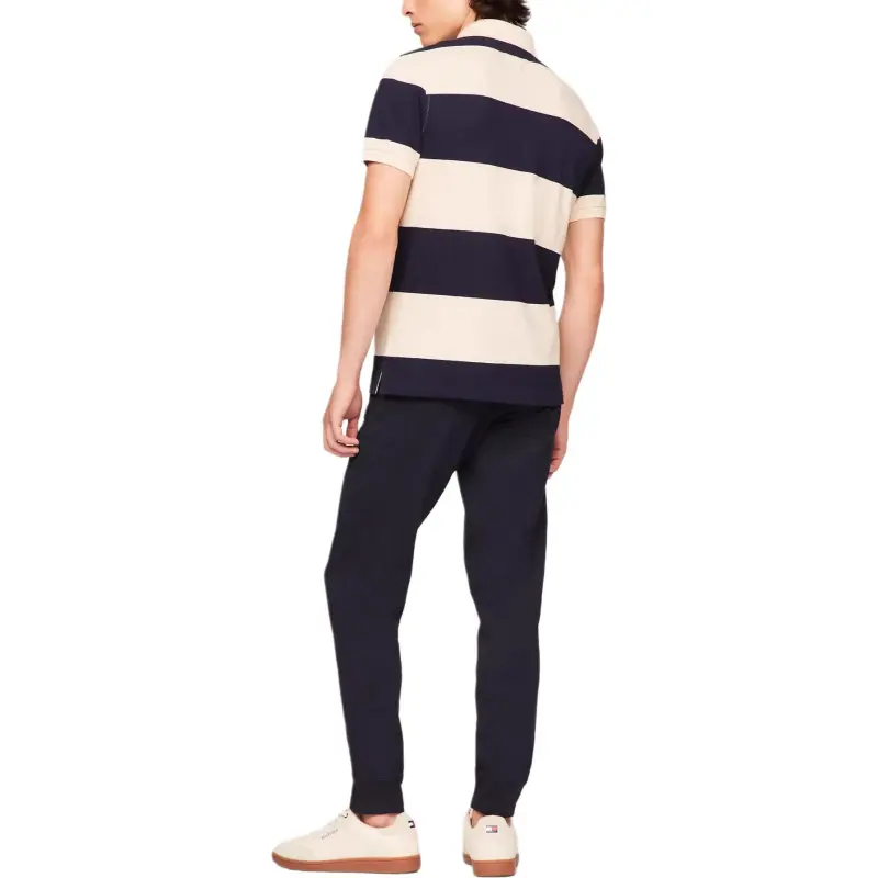 Tommy Hilfiger Polo Shirt Men's Khaki Navy Blue Stripes-1