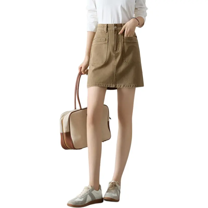 Mo Han Yi Mei Denim Short Skirts Women's Khaki-2