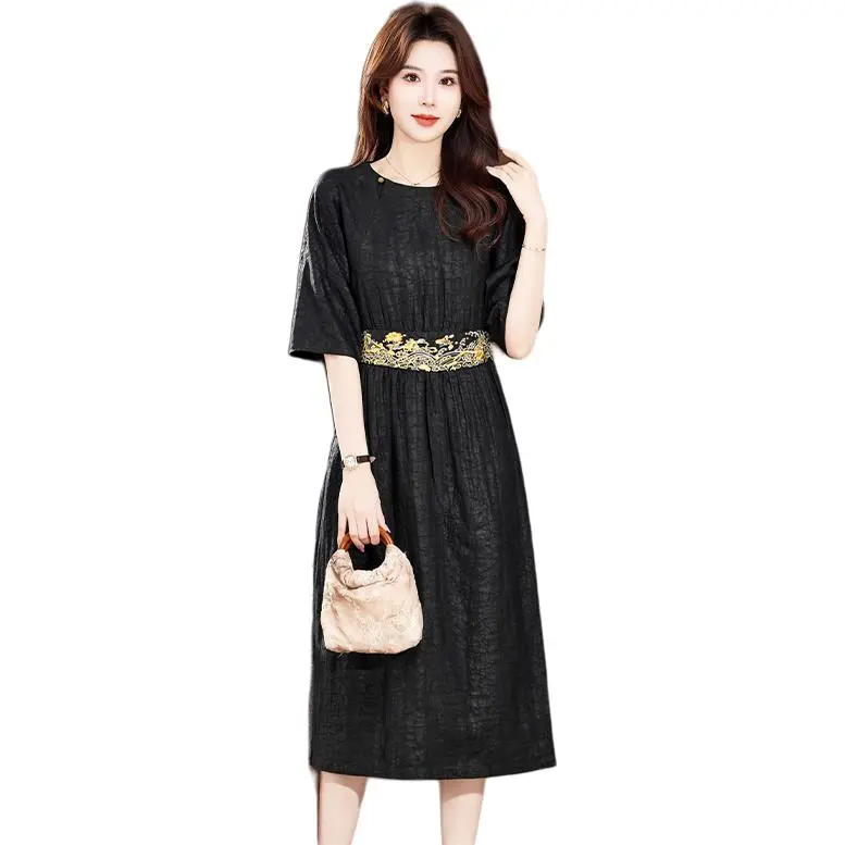 Yi Mengyuan Short Sleeved Dress Women's Black-2