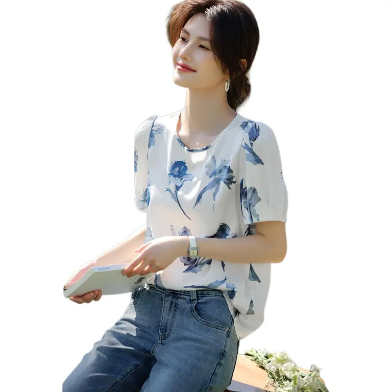 XWI SS24 Shirt Women's White With Blue Floral-3