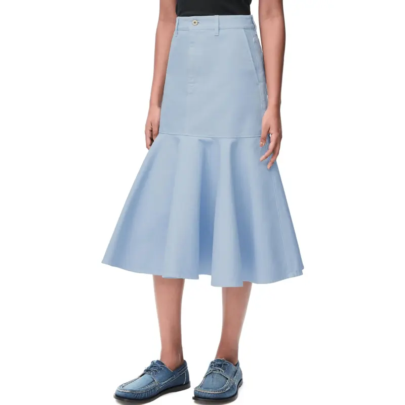 LOEWE Flared Hem Midi Skirt 'Light Blue'-3