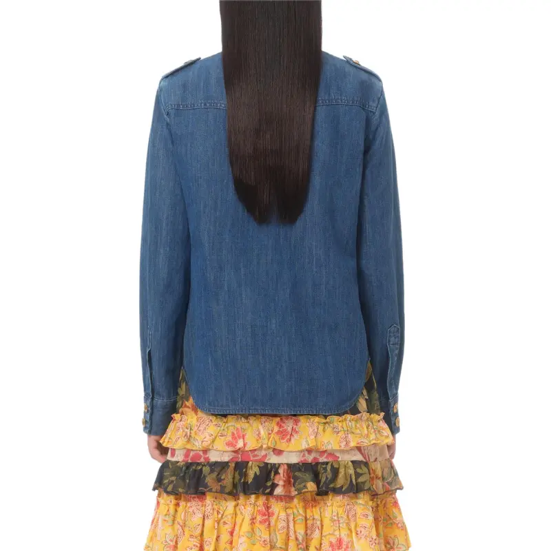 Valentino Ruffled Curved Hem Deim Shirt-2