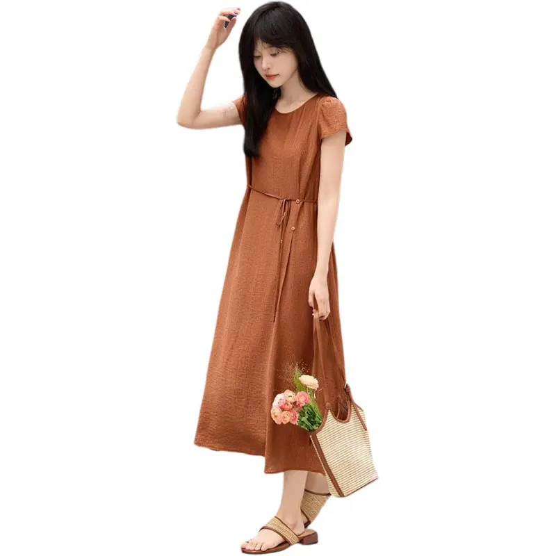 Mo Han Yi Mei Short Sleeved Dress Women's Pumpkin-3