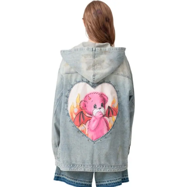 LALABOBO Denim Jacket Women's Medium Blue White-1