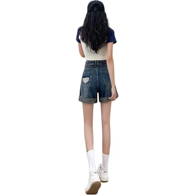 Mu Xiao Xin Denim Shorts Women's Vintage Blue-1