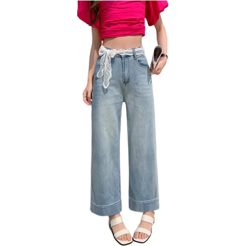 Mu Xiao Xin Jeans Women's Blue With Lace Trims-5