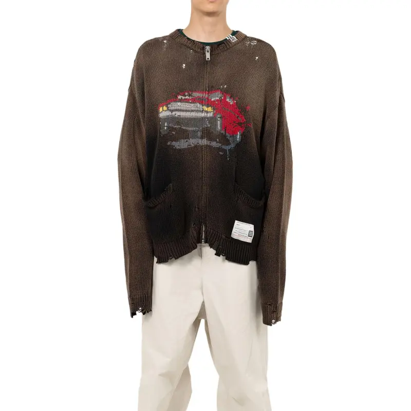 Maison Mihara Yasuhiro Zip Up Intarsia Knit Cardigan-2