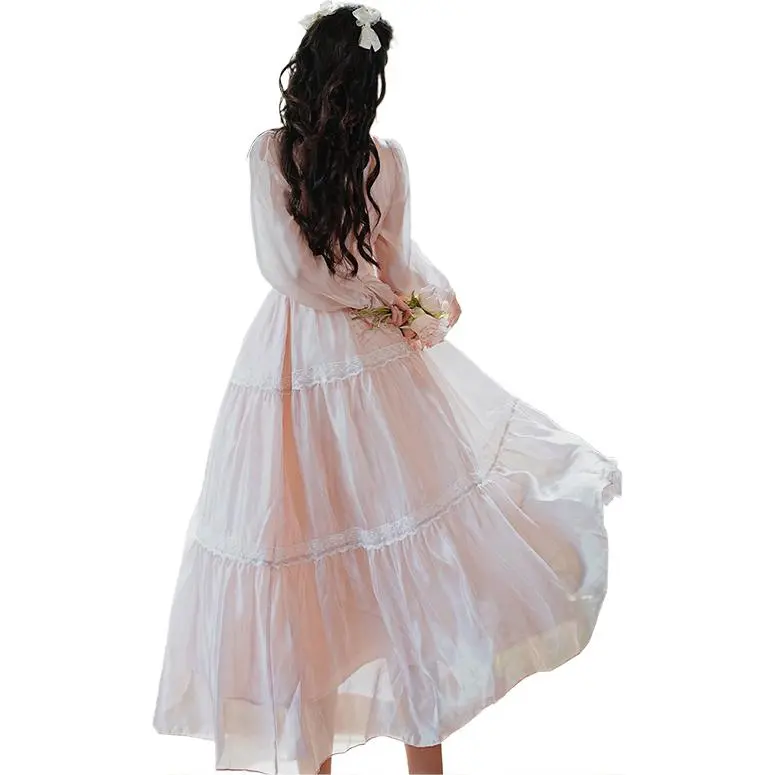 PLANE DRIFT Long Sleeved Dress Women's White Peach Pink-0