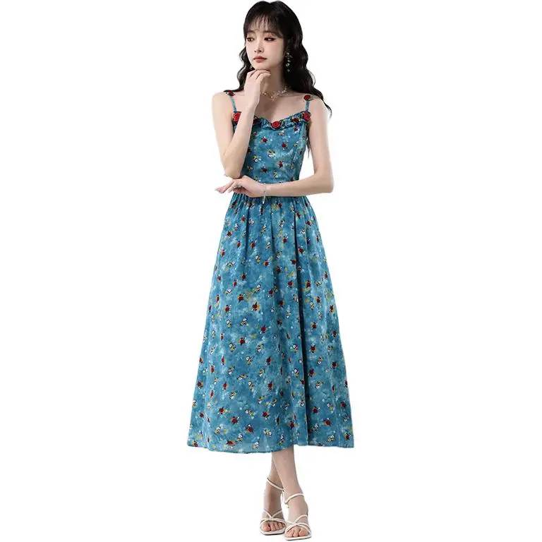 GOSO Sleeveless Dresses Women's Blue Floral-2