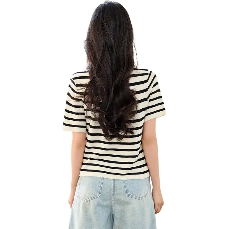 La Chapelle Knitwear Women's Black White Stripes-0