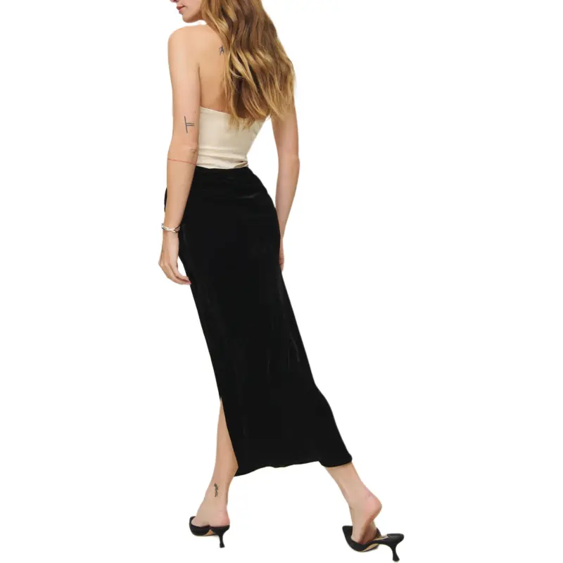 REFORMATION Minara Velvet Dress Sleeveless Dress Women's Almond Black-1