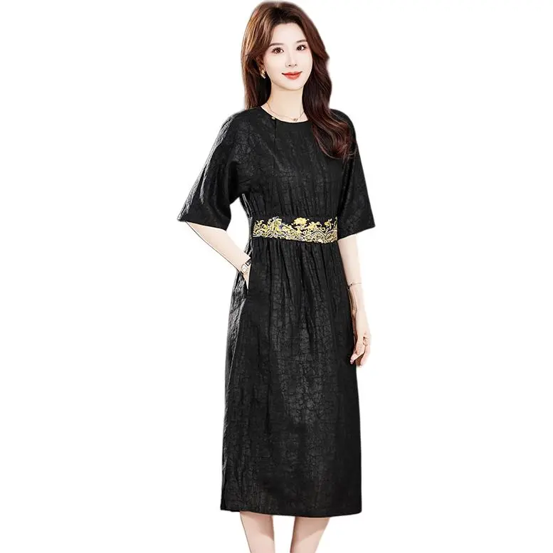 Yi Mengyuan Short Sleeved Dress Women's Black-3