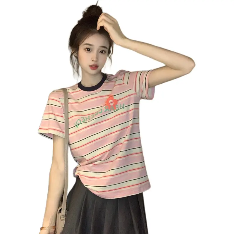 Dior Beauty T Shirts Women's Pink Stripes-4