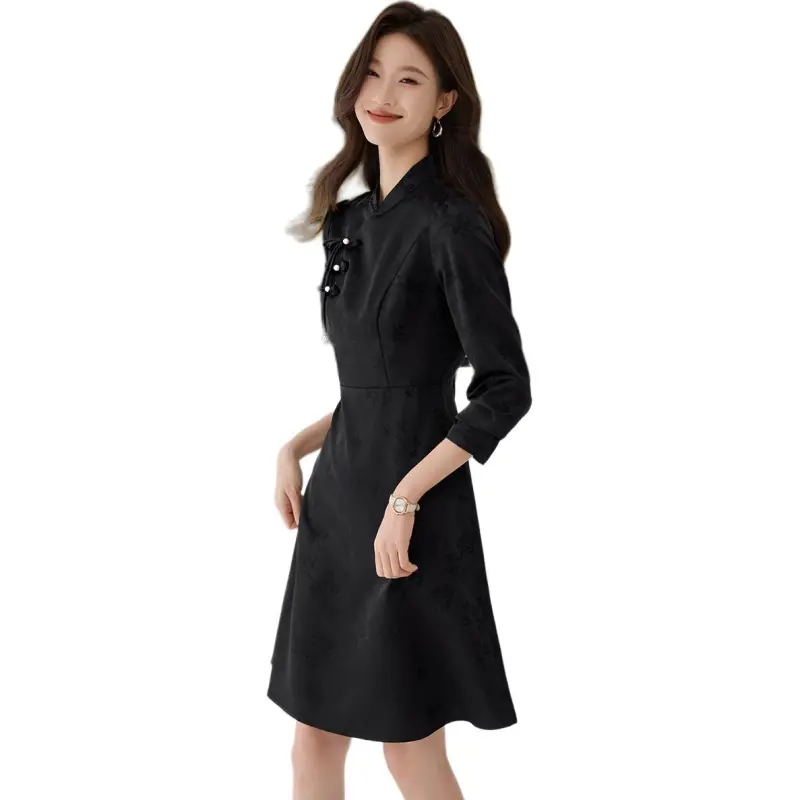 Mo Han Yi Mei Long Sleeved Dresses Women's Black-5