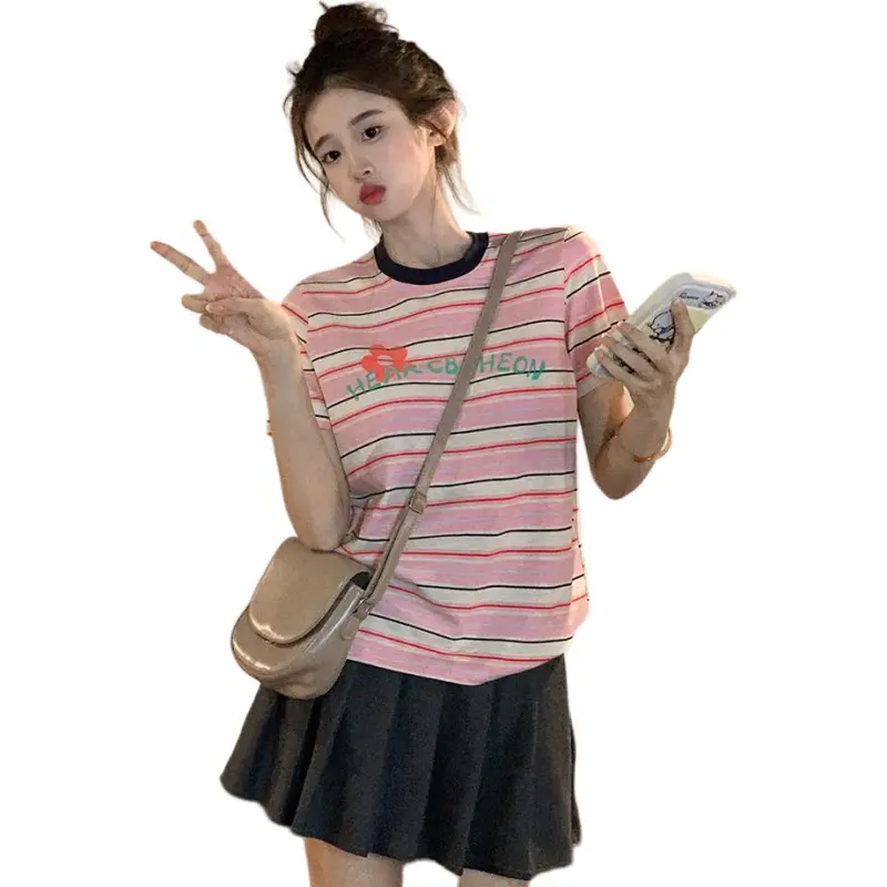 Dior Beauty T Shirts Women's Pink Stripes-3