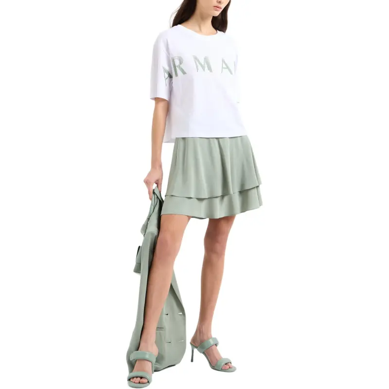 ARMANI EXCHANGEAE Drop Shoulder Sleeve T Shirt Women's Cream White-3