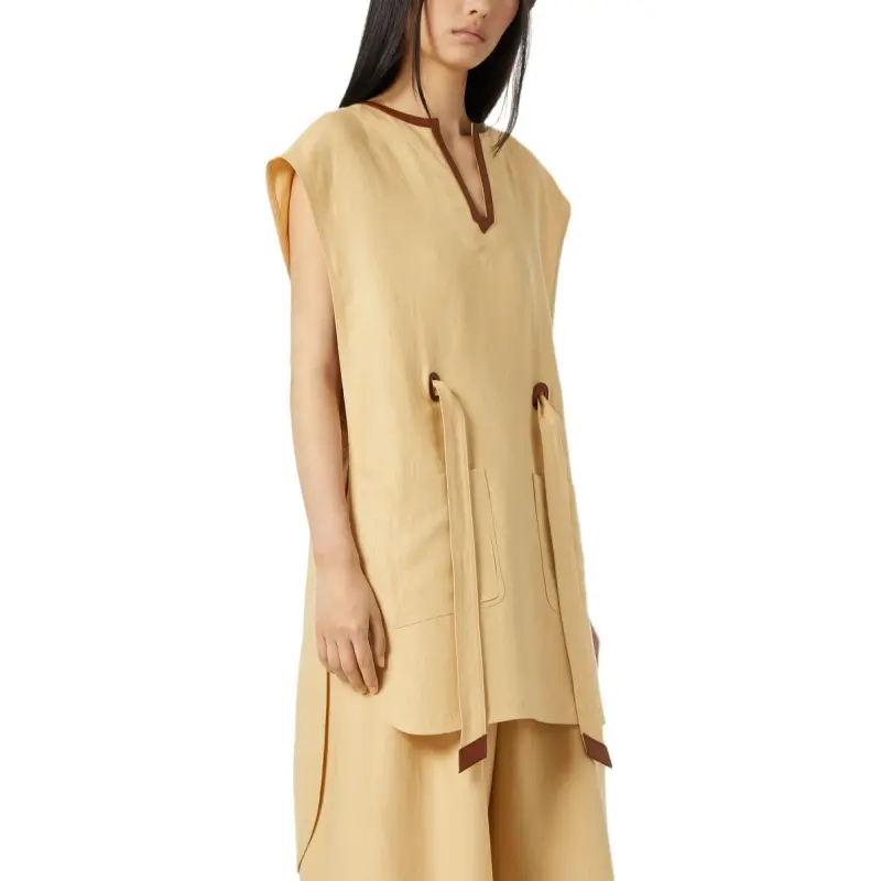 Loro Piana SS25 Sleeveless Dress Women's Golden Sand Beach-4