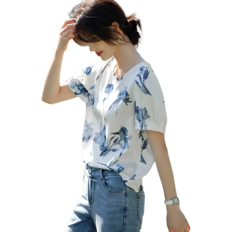 XWI SS24 Shirt Women's White With Blue Floral-4