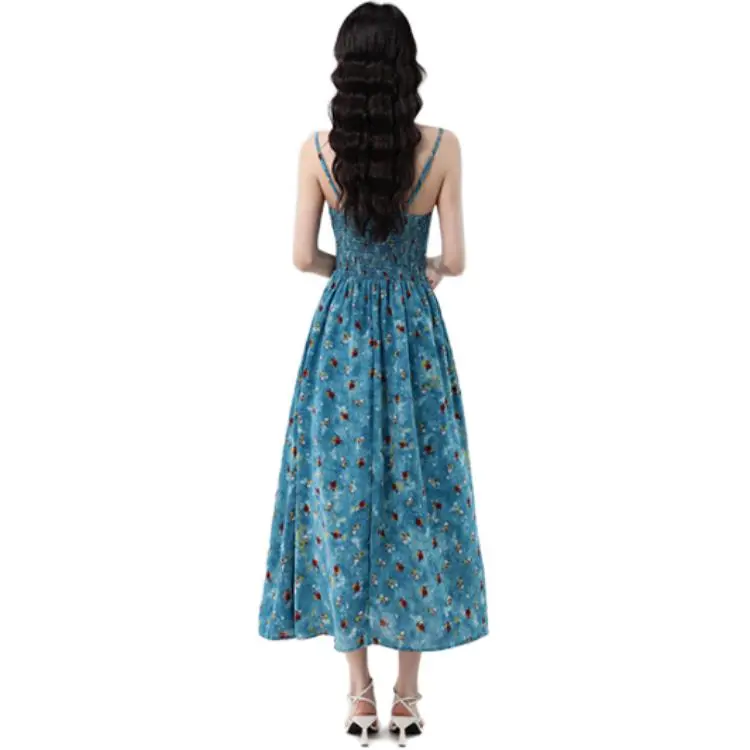 GOSO Sleeveless Dresses Women's Blue Floral-1