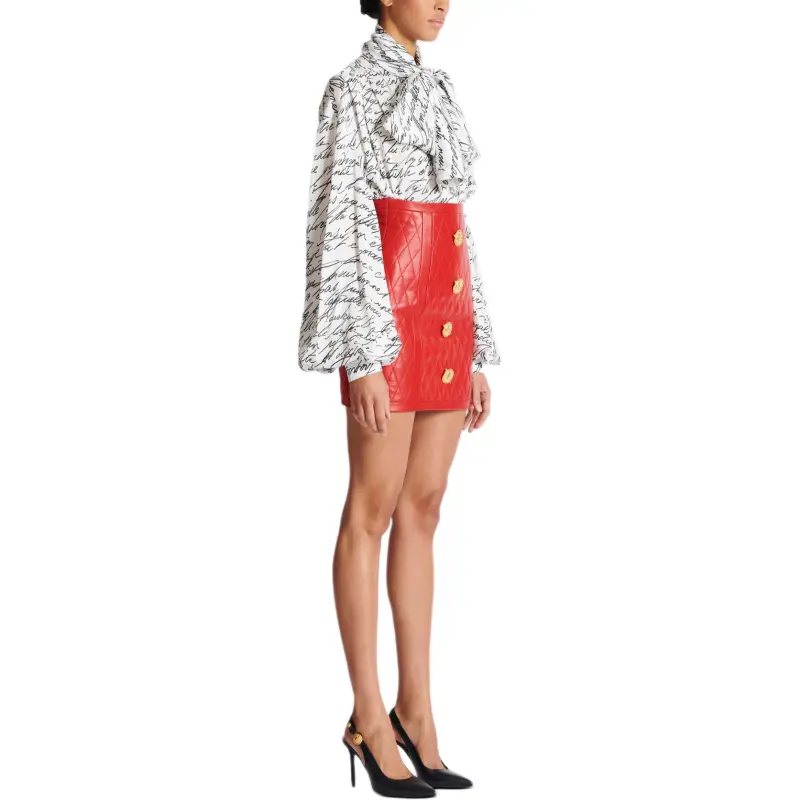 BALMAIN FW24 Leather Short Skirts Women's Red-4