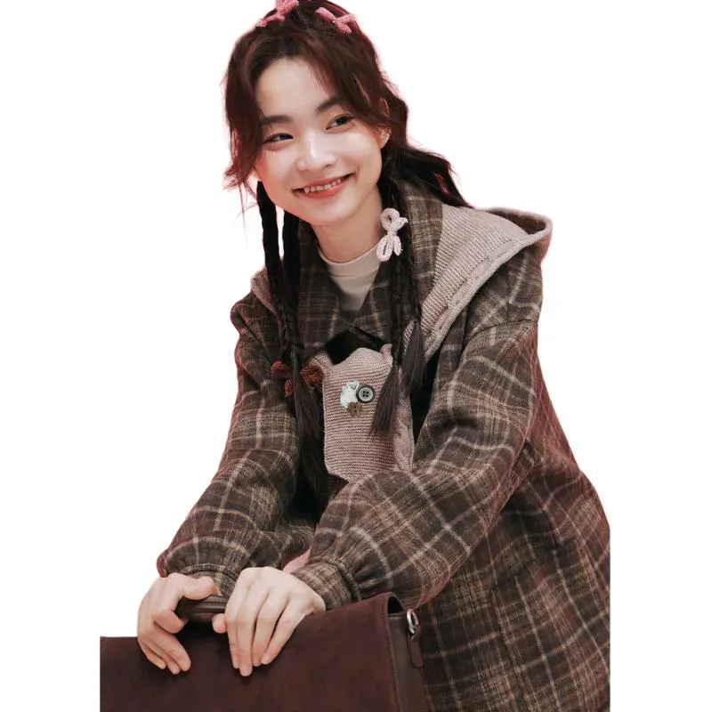 ZIHAN Coat Women's Coffee Plaid-3