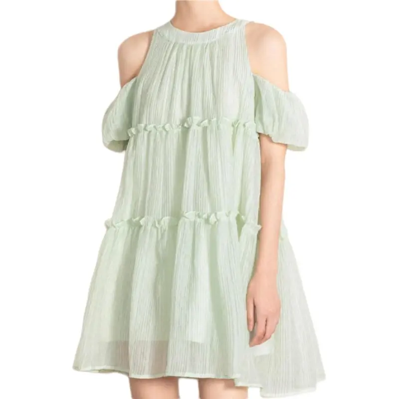 Mu Xiao Xin Short Sleeved Dress Women's Light Green-1