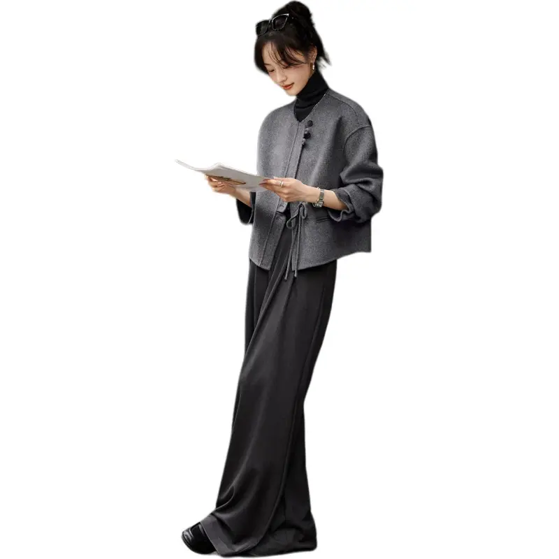 Mo Han Yi Mei Coats Women's Medium Gray-3