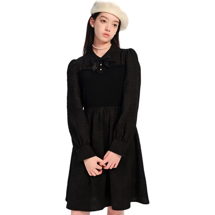 E.land Long-Sleeved Dresses Women's Black-2