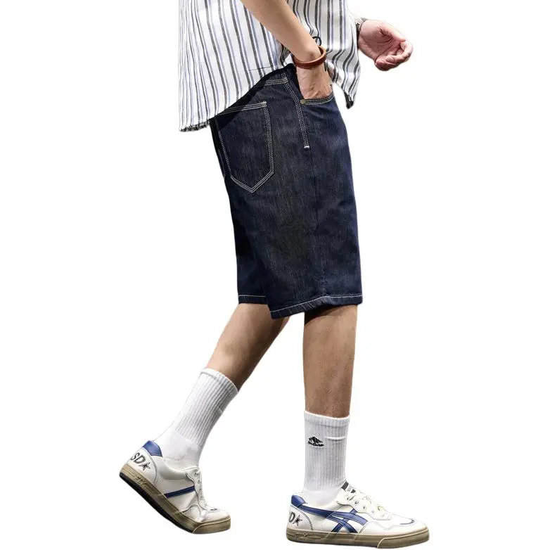 BUYDAUL Denim Shorts Men Black Blue-2