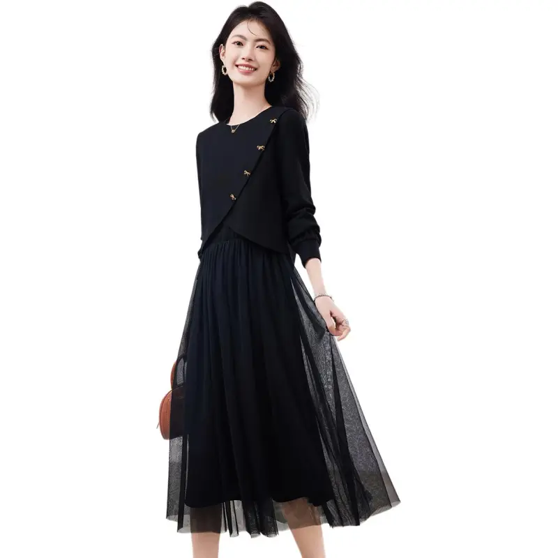 XINFEIYU Skirt Set Women's Black Top/Black Tank Dress-2