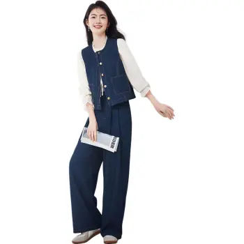 XINFEIYU Casual Suit Women's Denim Blue