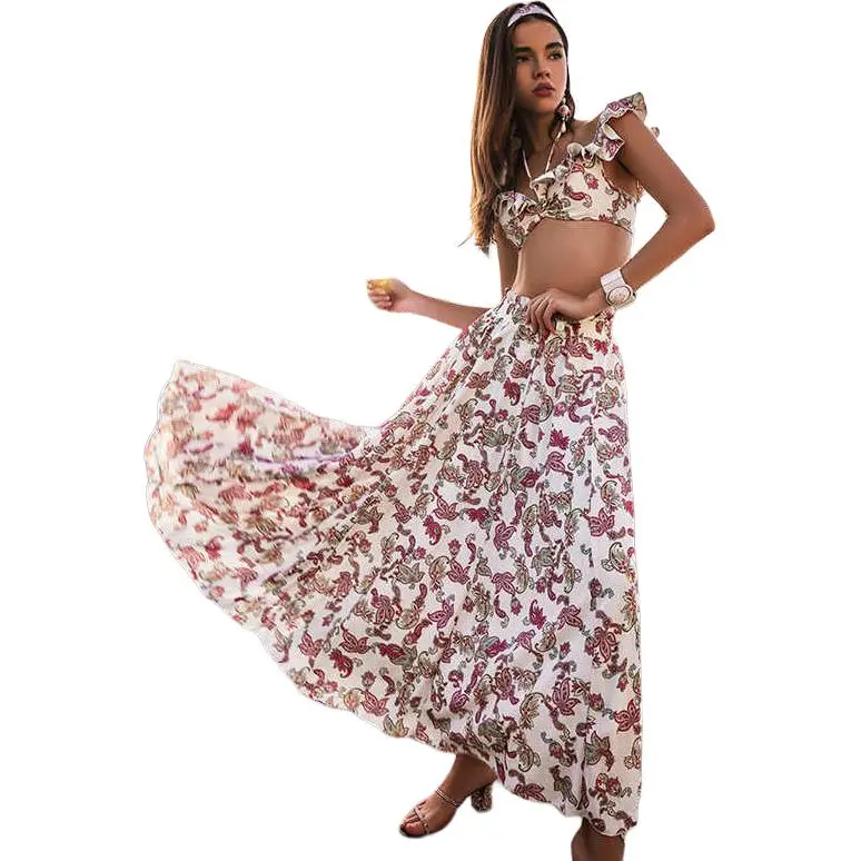 BALNEAIRE Casual Long Skirts Women's Floral Elegance Pink-1