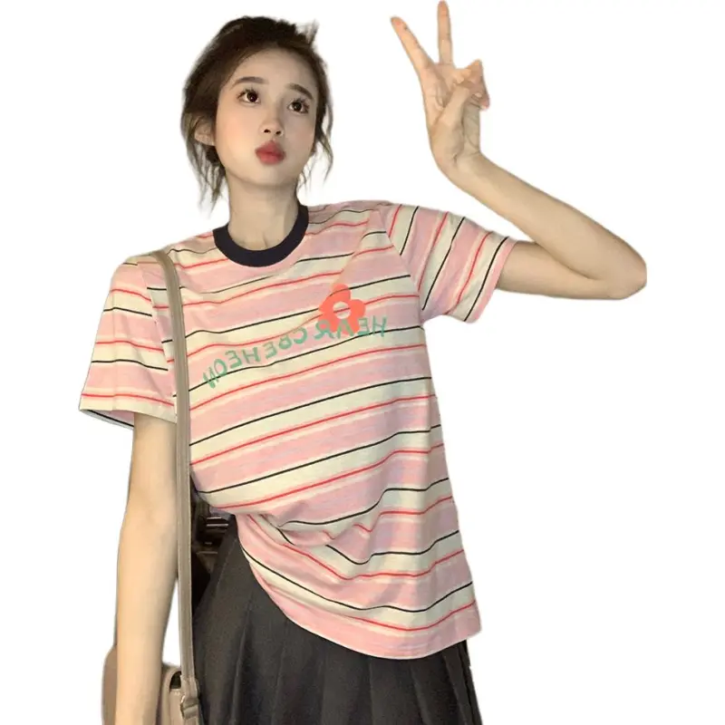 Dior Beauty T Shirts Women's Pink Stripes-5