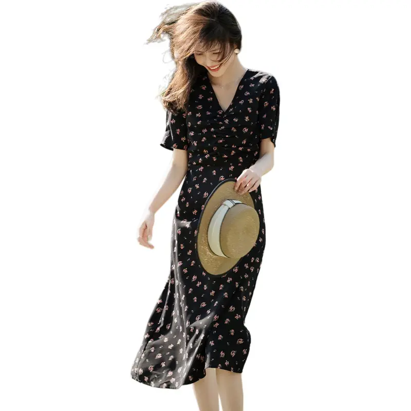 XWI Short Sleeved Dress Women's Black With Floral-2