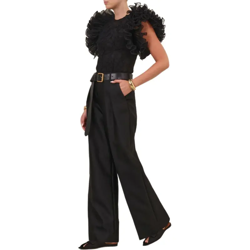 Zimmermann Ruffle Sleeve T Shirt Women's Black-4