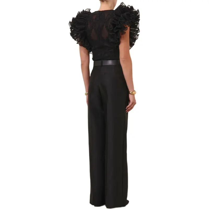 Zimmermann Ruffle Sleeve T Shirt Women's Black-3