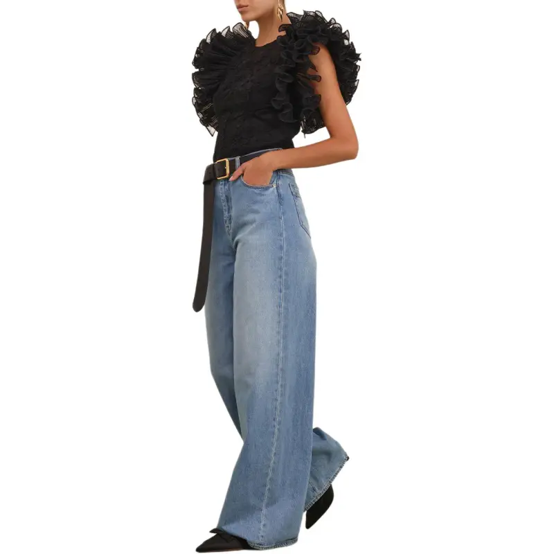 Zimmermann Ruffle Sleeve T Shirt Women's Black-5