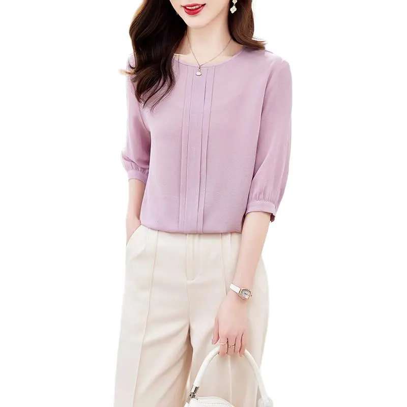 Yi Mengyuan Elbow Length Sleeved Silk Shirt Women's-1