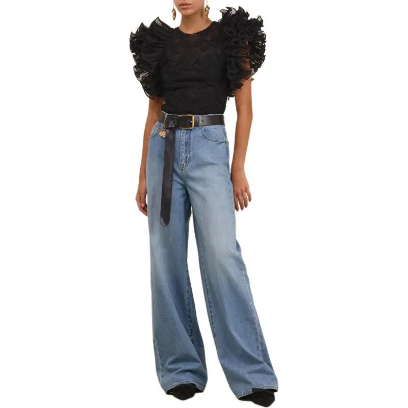 Zimmermann Ruffle Sleeve T Shirt Women's Black-2