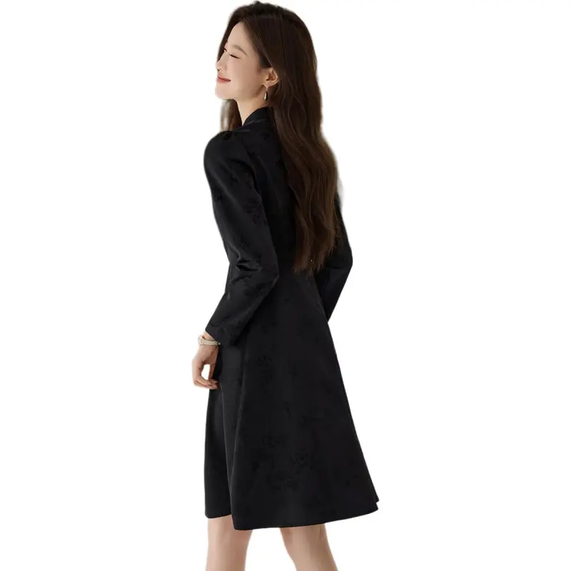 Mo Han Yi Mei Long Sleeved Dresses Women's Black-6