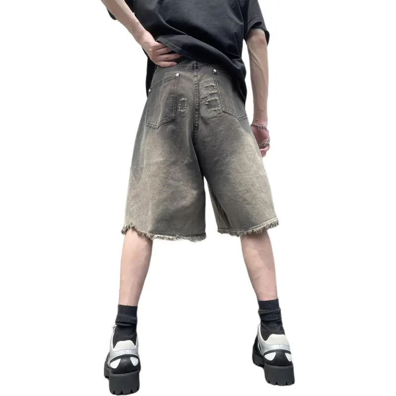 Fakeyoung Denim Shorts Unisex Black Gray Color-1